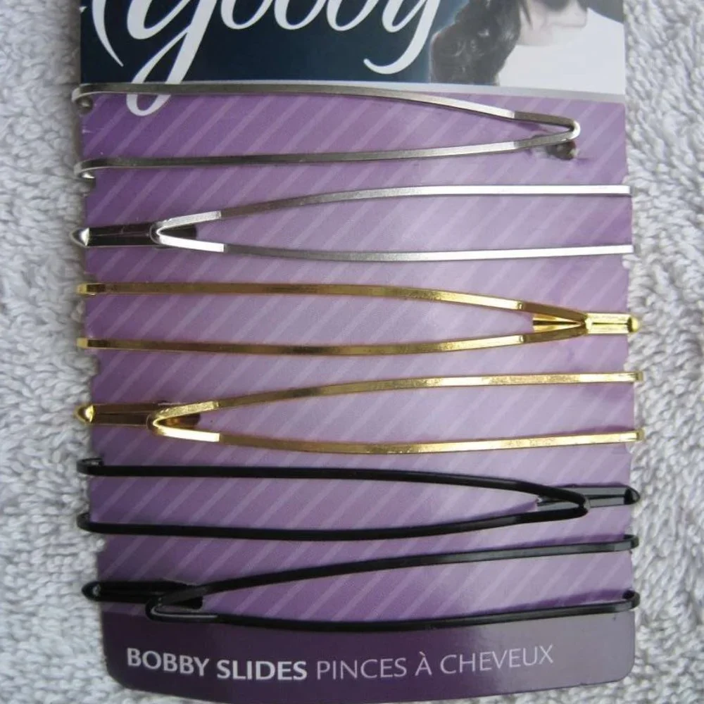 6 Goody Shiny Silver Gold Black Thin Open Design Metal Bobby Slides Hair Pins 15